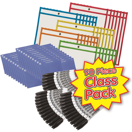 CHARLES LEONARD Dry Erase Pocket Class Set, Black 29190